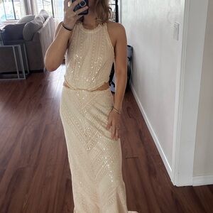 Sabina Musayev Cream Backless Dress